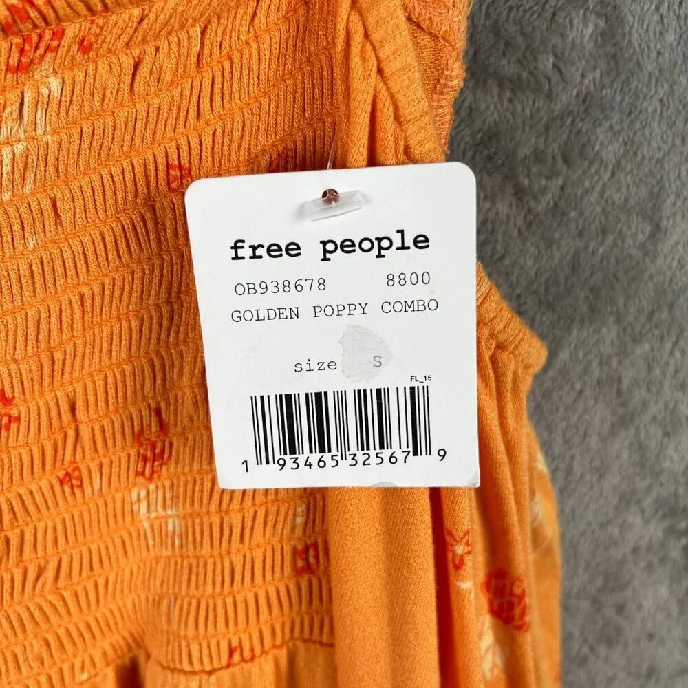 Free People Lana Off Shoulder Tunic Top Women’s Small Golden Poppy Floral NWT